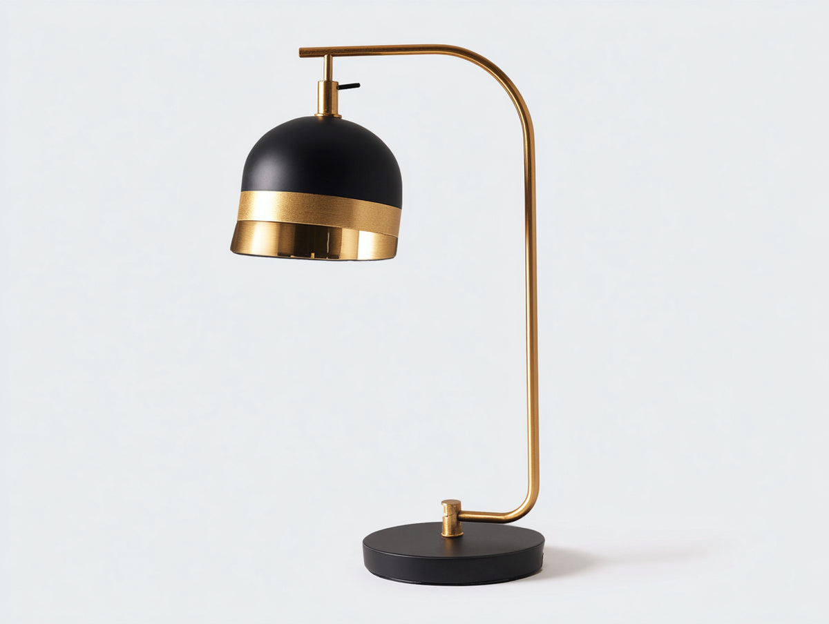 Lampe de bureau 28×20×55 cm - métal noir et laiton brossé - abat-jour coupole pour chambre à coucher