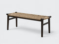 Banc 160×45×45 cm - bois massif foncé et corde tressée beige - assise naturelle pour salle à manger