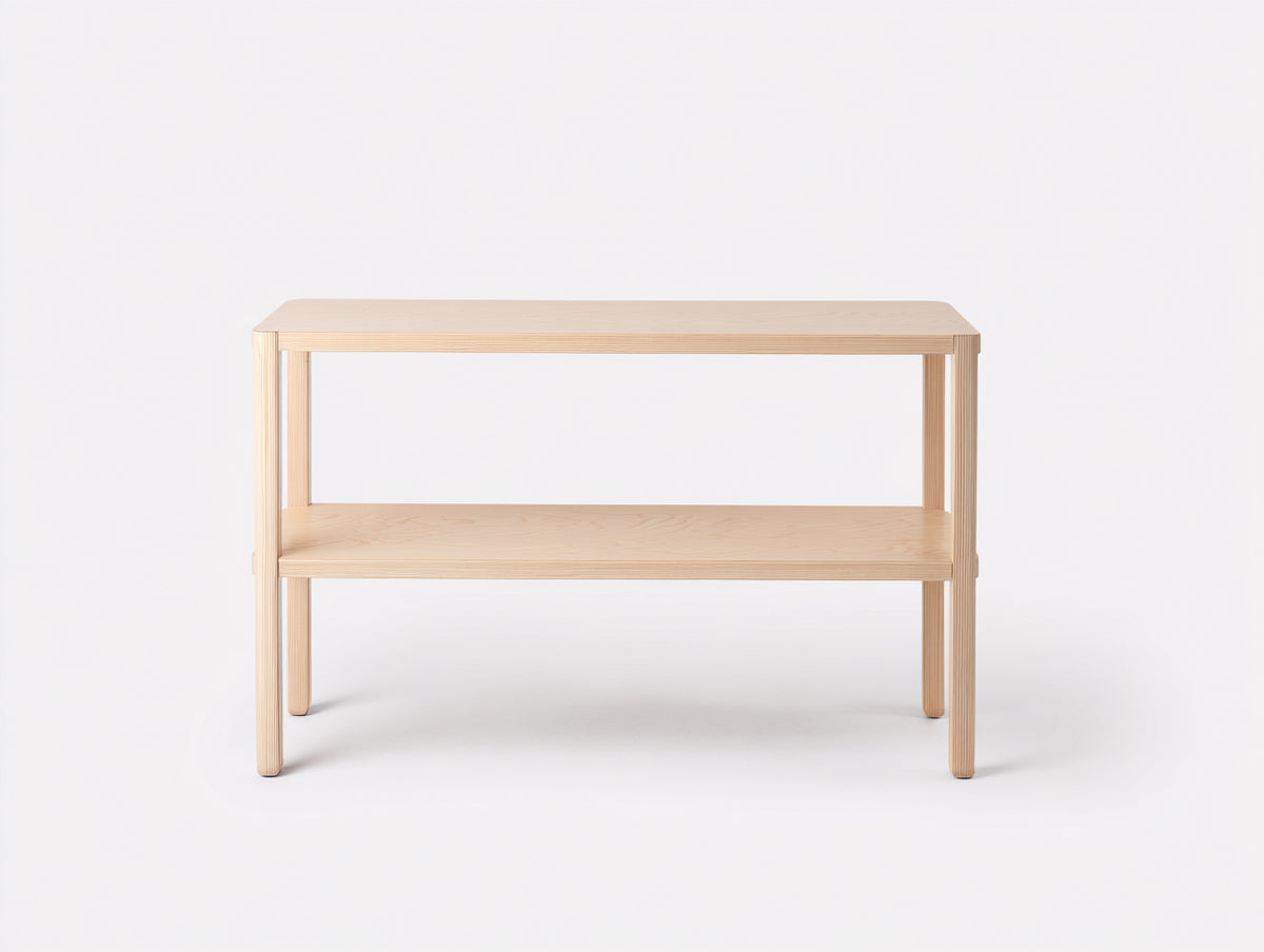 Console 120×38×82 cm - bois clair avec étagère inférieure - style naturel moderne pour chambre