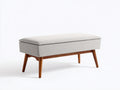 Banc 120×40×45 cm - tissu beige et bois noyer - assise rembourrée style scandinave pour salle à manger
