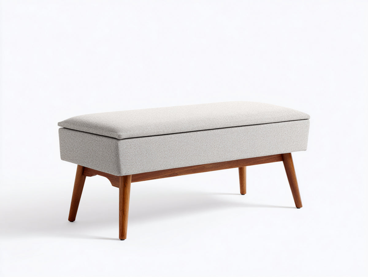 Banc 120×40×45 cm - tissu beige et bois noyer - assise rembourrée style scandinave pour salle à manger