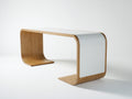 Console 110×40×78 cm - bois chêne clair et finition blanche - structure courbe minimaliste pour chambre à coucher