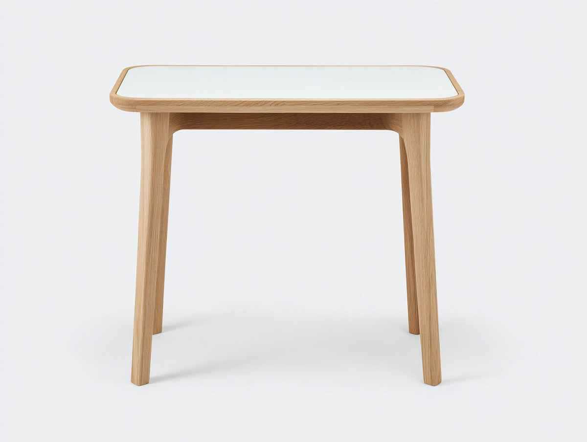 Console 110×35×78 cm - bois chêne clair et plateau verre blanc - style moderne pour chambre