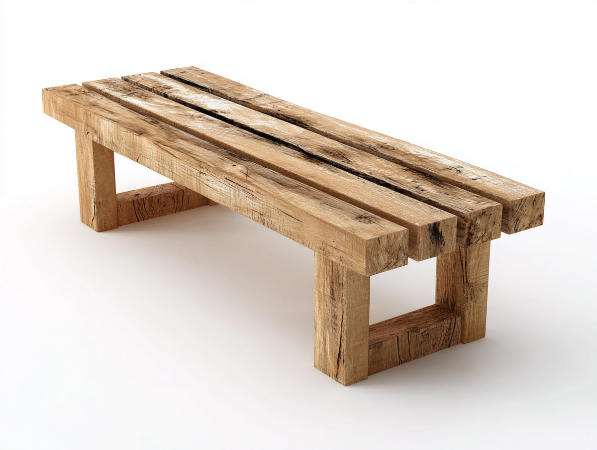 Banc rustique 150×42×45 cm - bois massif naturel - assise à lattes et pieds en cadre pour salle à manger