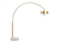 Lampe de bureau 120×50×170 cm - métal doré avec abat-jour rond et socle marbre blanc - éclairage contemporain pour chambre