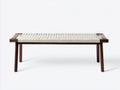 Banc 180×45×45 cm - bois foncé et assise tressée beige - style naturel pour salle à manger