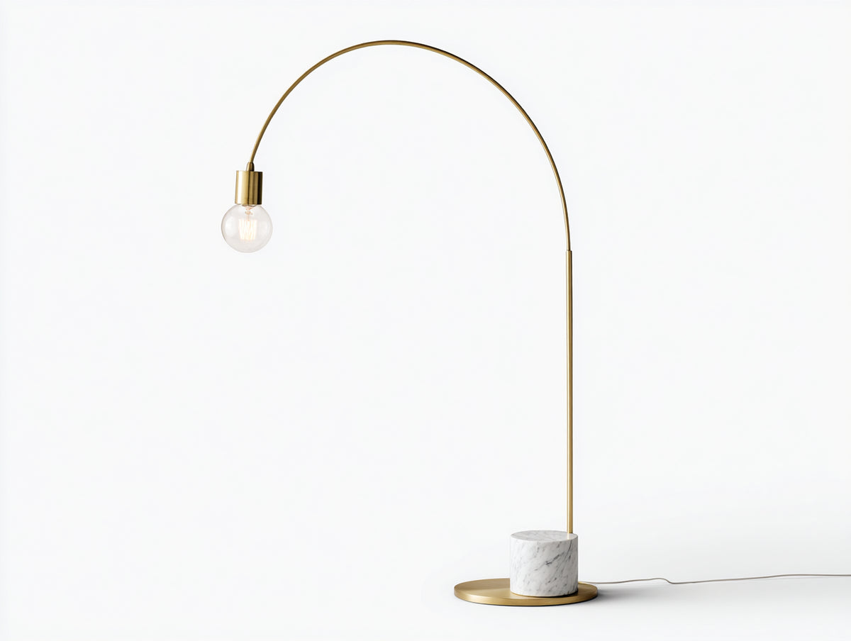 Lampe de bureau 95×45×165 cm - métal doré et base marbre blanc - style arc moderne pour chambre