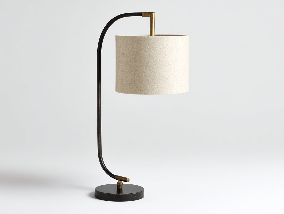 Lampe de bureau 42×25×78 cm - métal noir et doré avec abat-jour tissu beige - style contemporain pour chambre