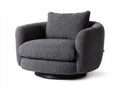 Fauteuil 88×82×86 cm - tissu bouclé gris anthracite et base noire - assise pivotante style contemporain pour salon