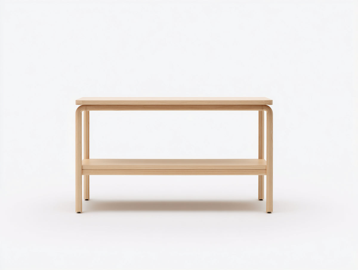 Console 110×35×75 cm - bois blond - cadre arrondi et tablette basse pour chambre à coucher
