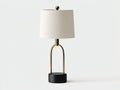 Lampe de bureau 30×30×62 cm - métal noir et laiton avec abat-jour écru - pied ajouré pour chambre à coucher