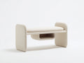 Banc 150×40×43 cm - tissu bouclé crème et base incurvée - style minimaliste pour salle à manger