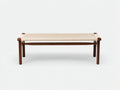 Banc 130×40×46 cm - corde tressée écrue et bois de noyer - assise ajourée pour salle à manger