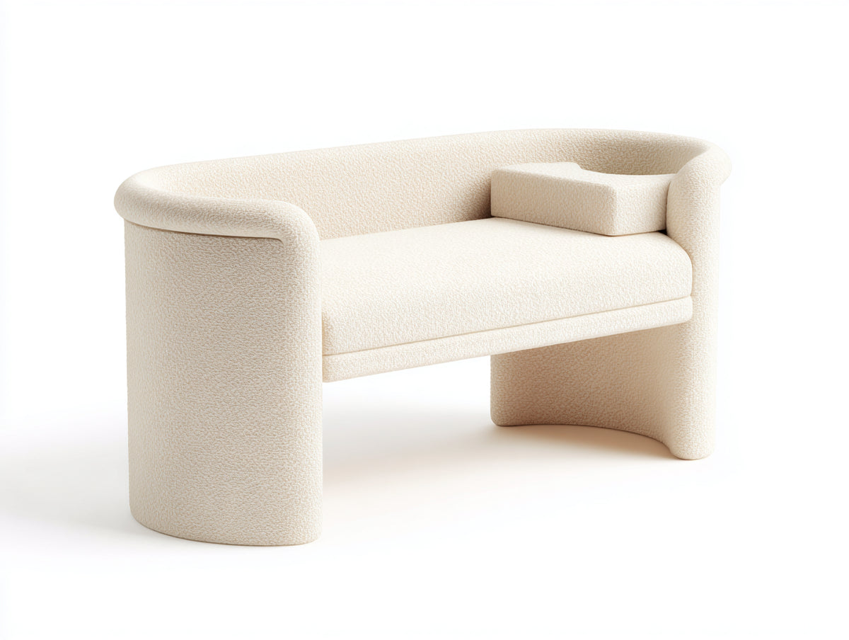 Banc 130×42×45 cm - tissu bouclé blanc cassé et structure arrondie - design contemporain pour salle à manger