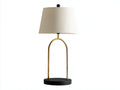Lampe de bureau 38×30×72 cm - métal doré et noir avec abat-jour tissu crème - design arceau élégant pour chambre