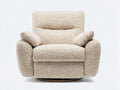 Fauteuil 92×86×90 cm - tissu bouclé beige clair et base ronde bois foncé - design cocon pivotant pour salon