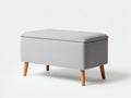 Banc coffre 100×45×50 cm - tissu gris clair et pieds en bois naturel - rangement sous assise pour salle à manger