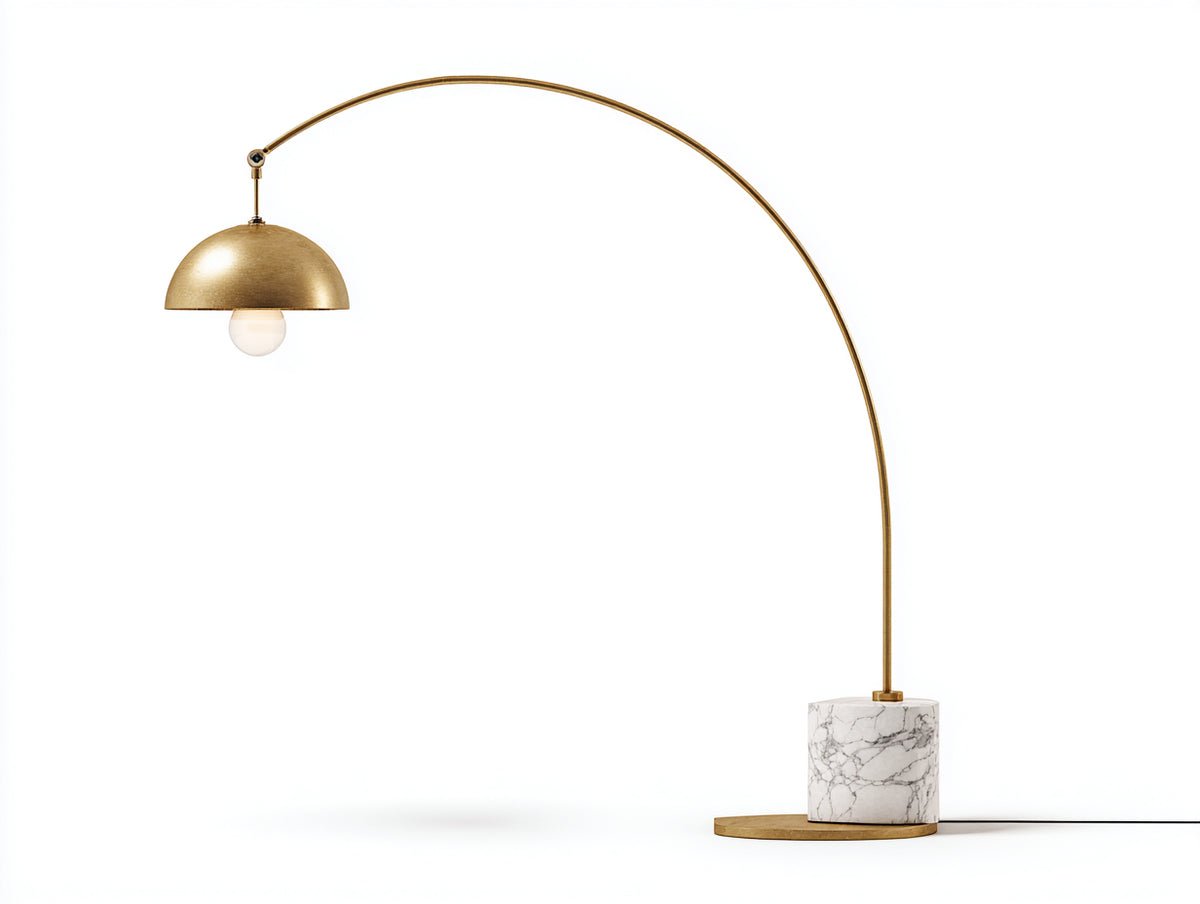 Lampe de bureau 160×35×180 cm - métal doré marbre blanc - structure arquée élégante pour chambre à coucher
